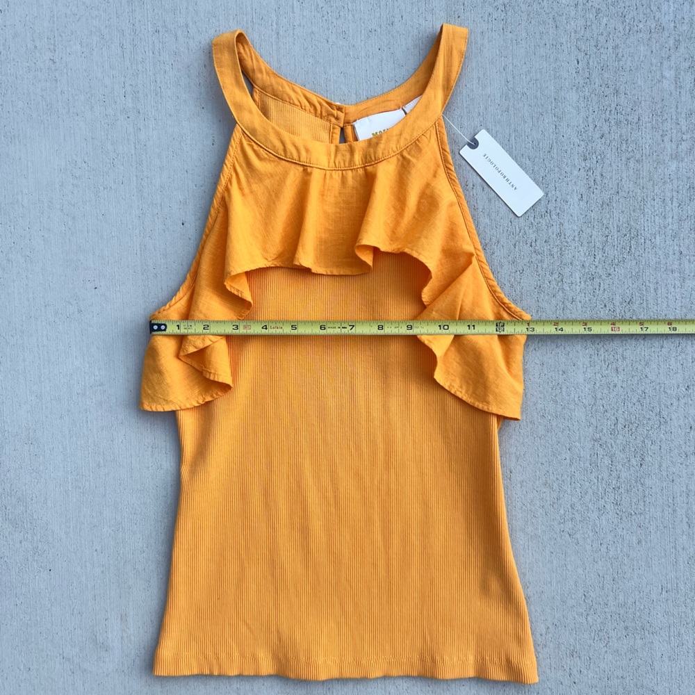 Anthropologie Maeve Ruffled Rib Halter Tank in Mango size Extra Small - NWT - Picture 10 of 16